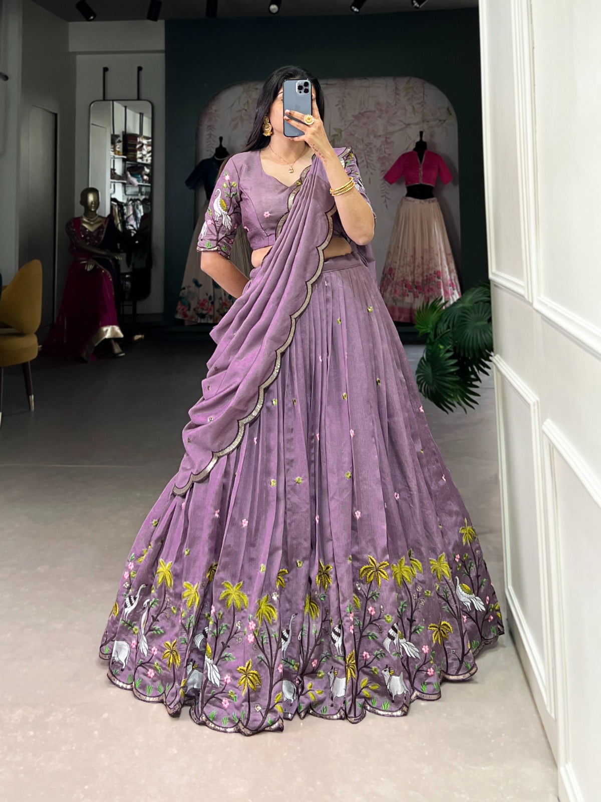Lavender color vichitra simmer lehenga choli for women
