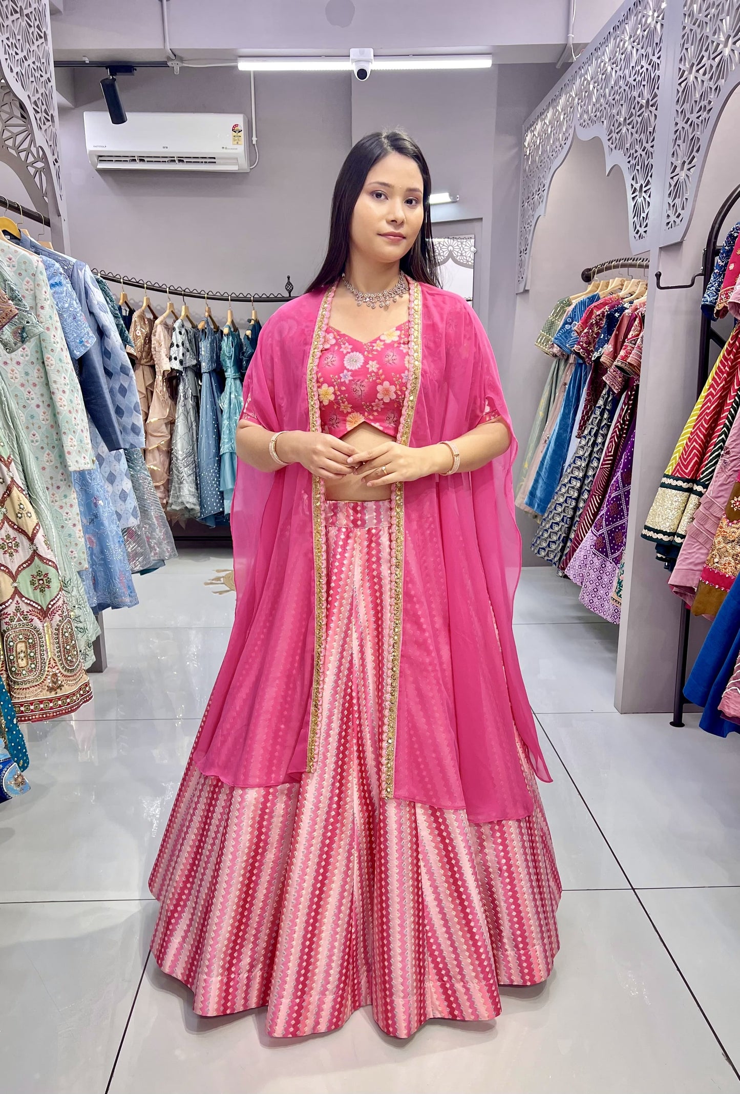 Light pink slub silk lehenga choli for women