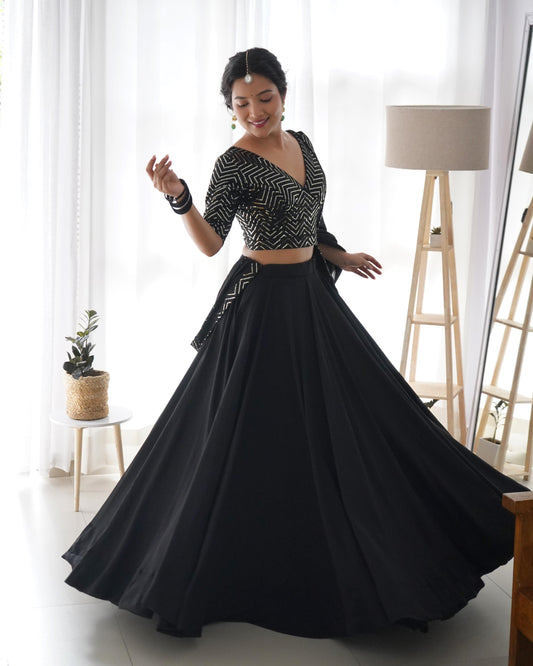 Black georgette lehenga choli with dupatta