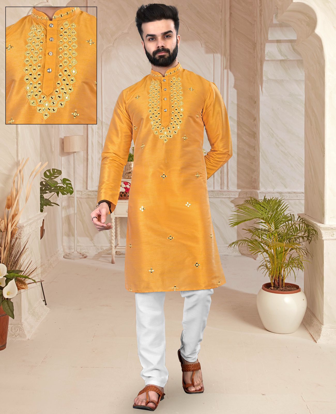 Designar Kurat Pajama Original Mirror Work Neck Kurta