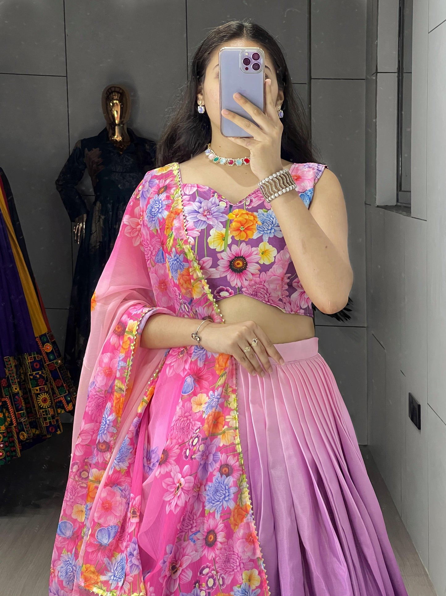 Purple chinon ghagra choli with online