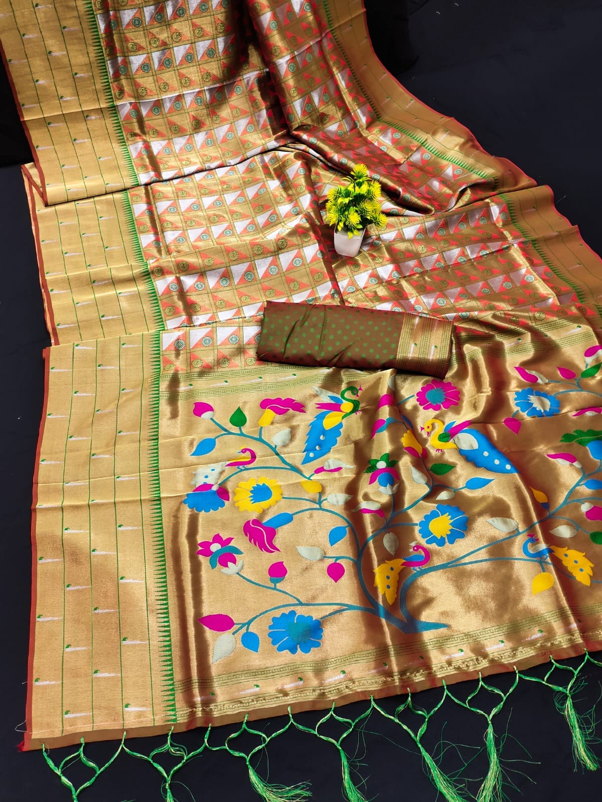 Green color banarasi silk saree for wedding