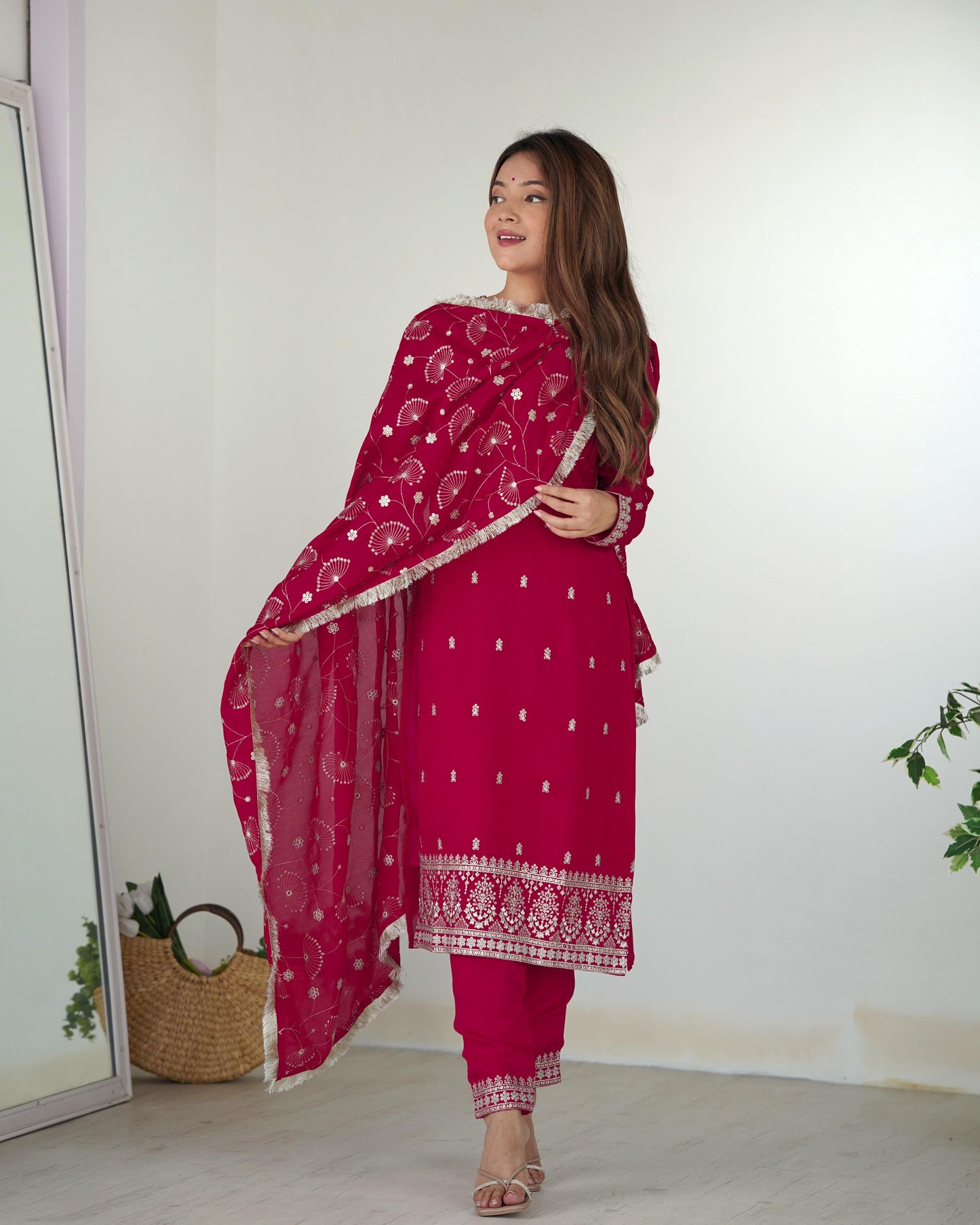 pink color rangoli silk salwar suit images
