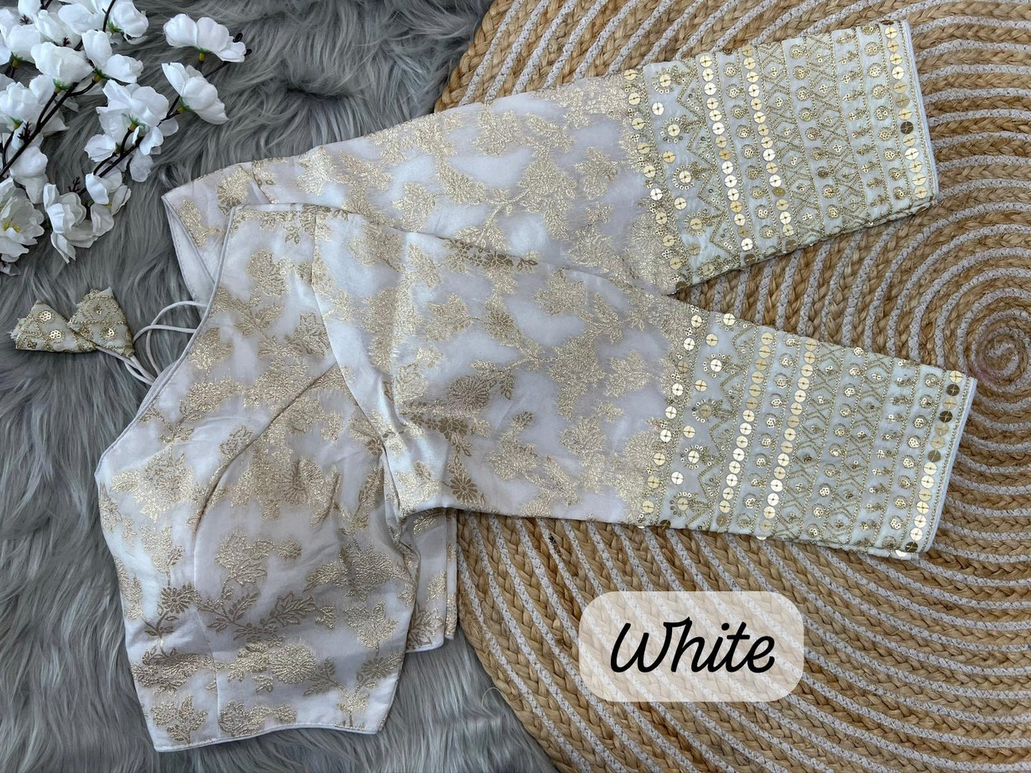 White dola silk blouse design For Sari