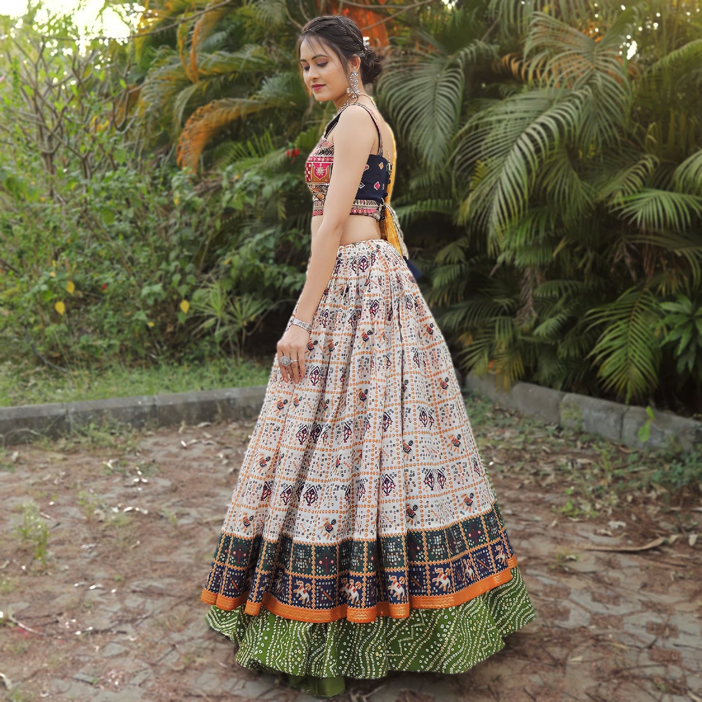 Green color slub cotton lehenga choli for Party