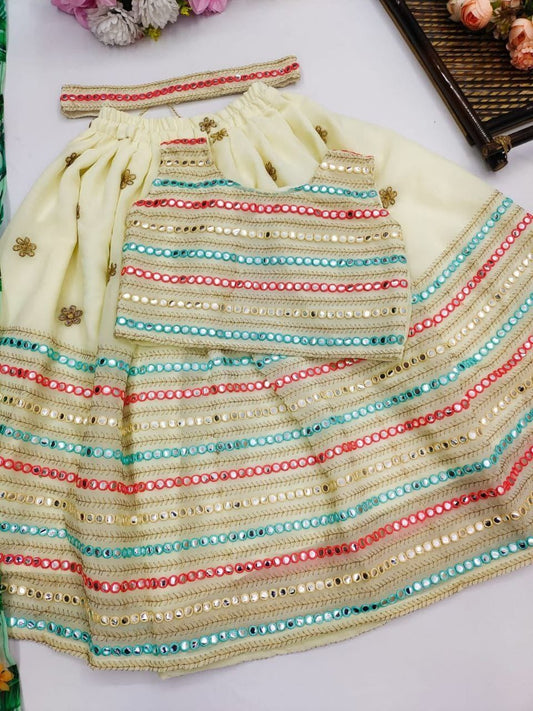 Off white color georgette lehenga choli for small girls online