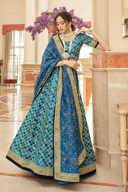 Simple art silk blue lehenga bridal design
