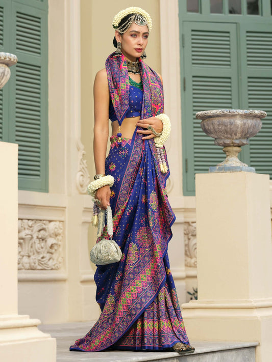 Blue color banarasi silk saree for wedding