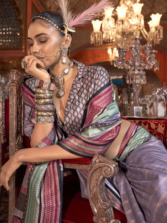 Party wear silk purple color saree online