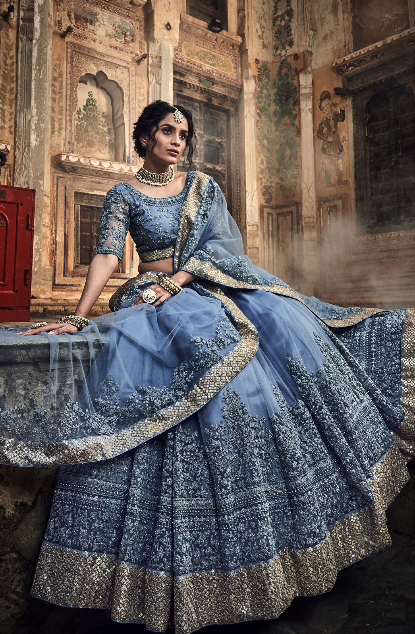 soft net grey lehenga pink diwali collection