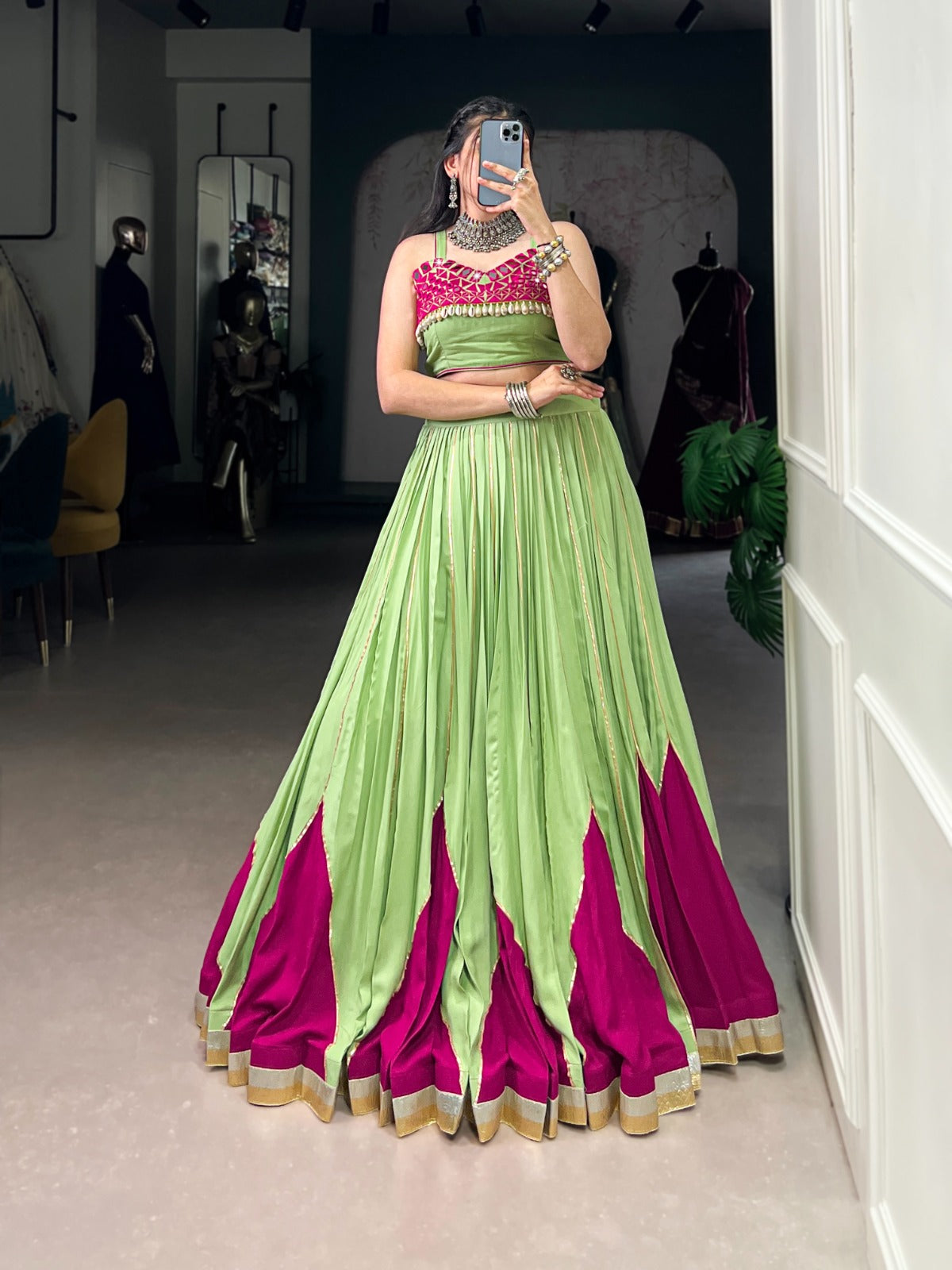 Pista color rayon lehenga wih blouse in USA