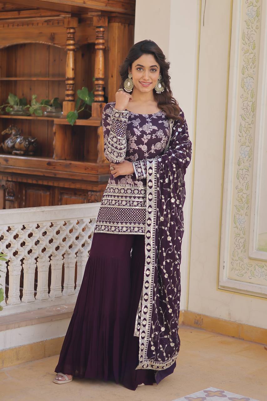 Plane Sharara With zari Embroidered work Dupatta
