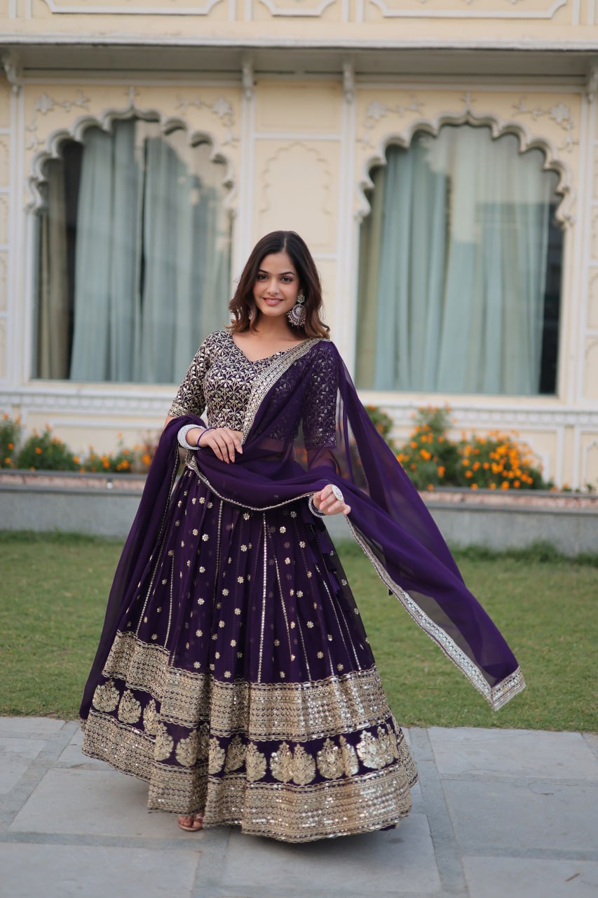 Purple Embroidered Sequins Lehenga Choli for Wedding
