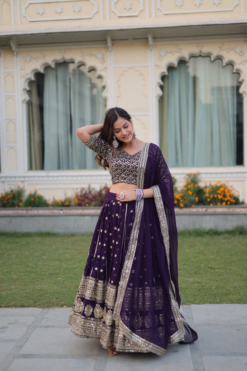 Purple Embroidered Sequins Lehenga Choli for Wedding