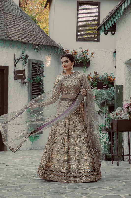 Gold color georgette lehenga choli for women online shopping
