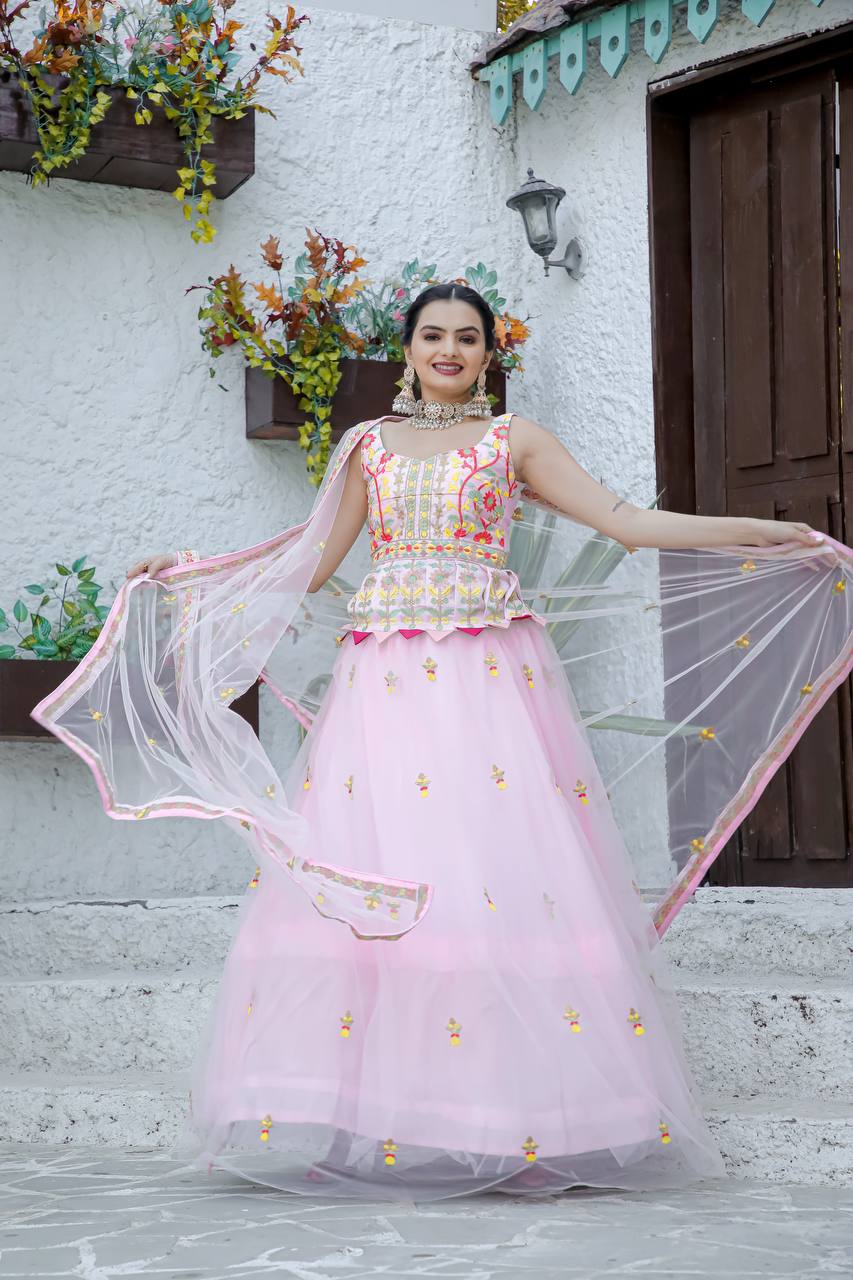 Pink color net lehenga choli
