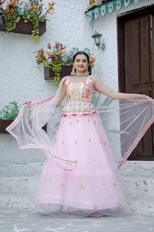Pink color net lehenga choli
