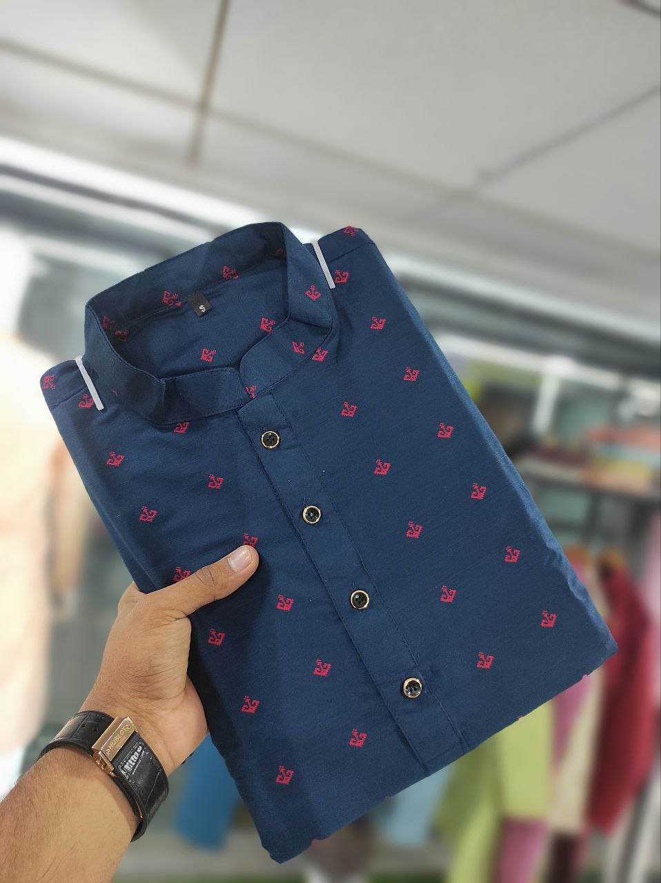 Viscose blue kurta for men