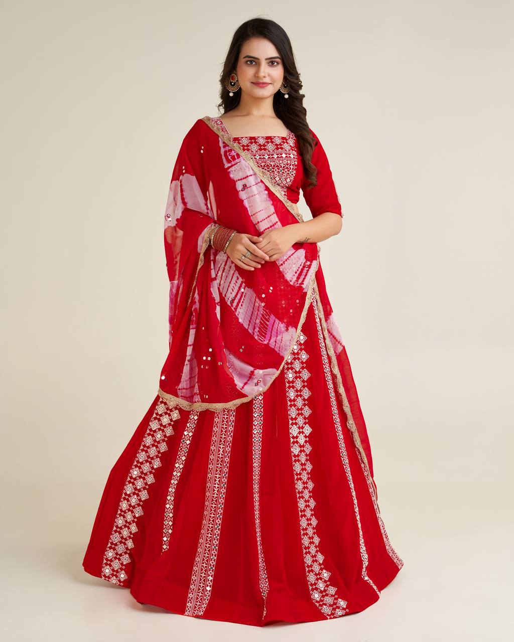 Red georgette navratri chaniya choli with dupatta price
