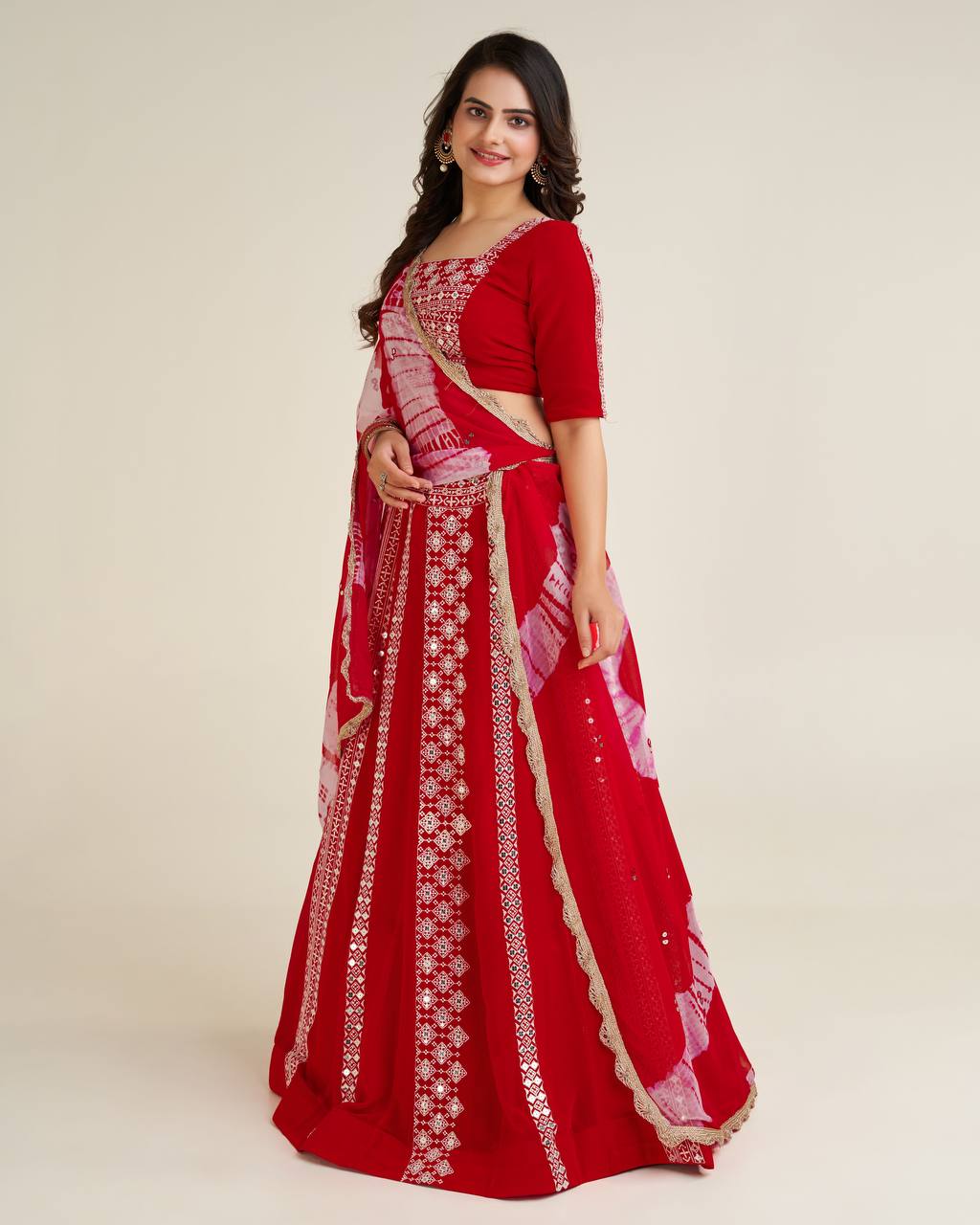 Red georgette navratri chaniya choli with dupatta online shopping