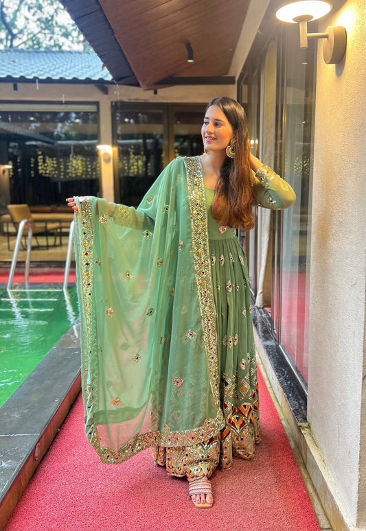 Parrot green color georgette gown price