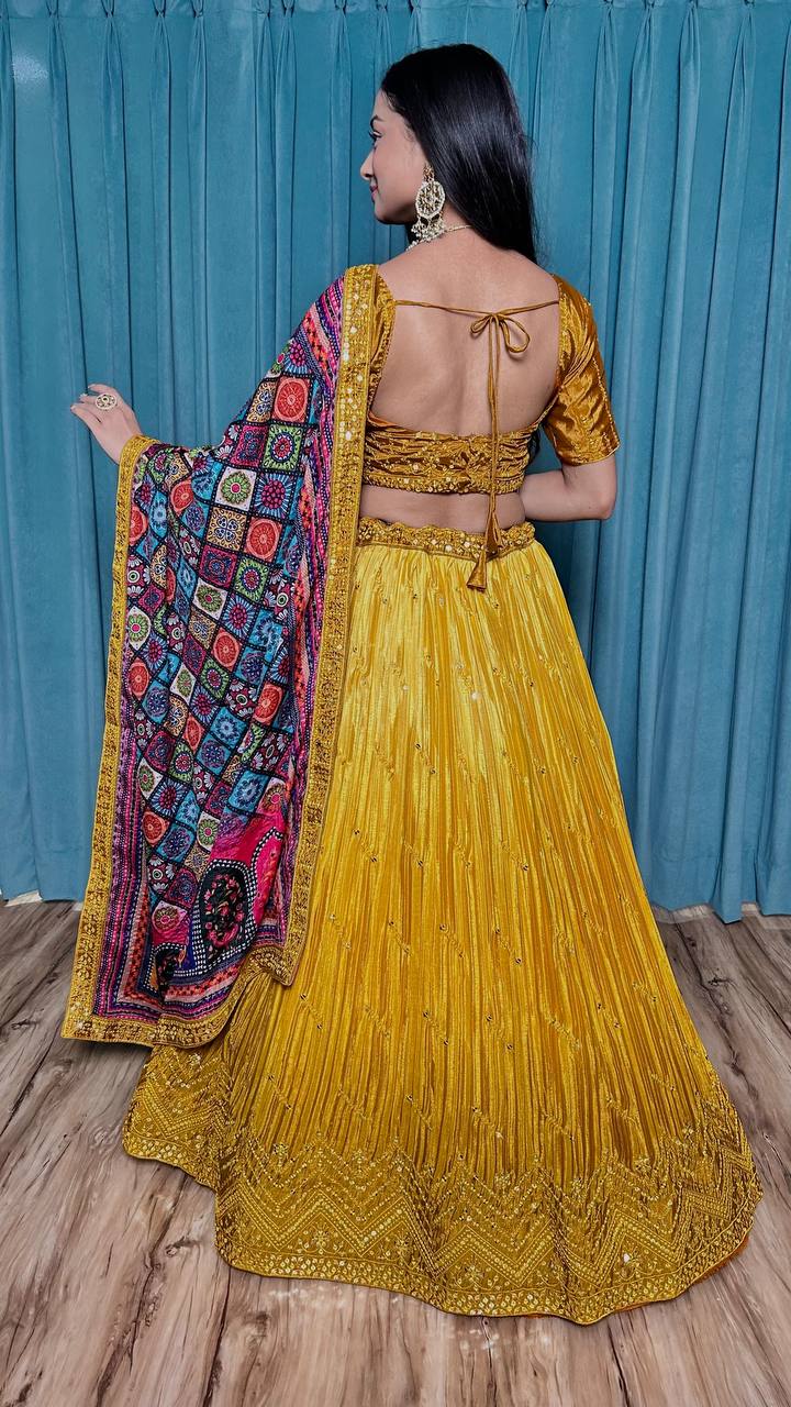 Yellow silk lehenga choli for women