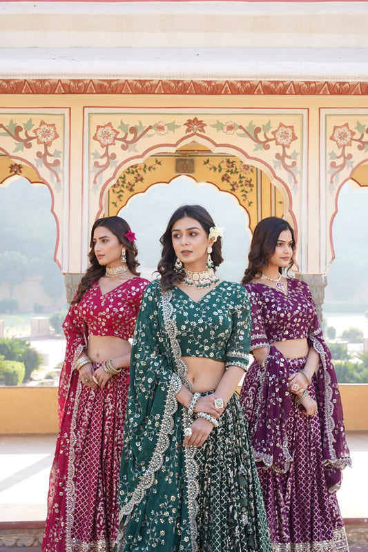 Green lehenga purple jacquard chaniya choli