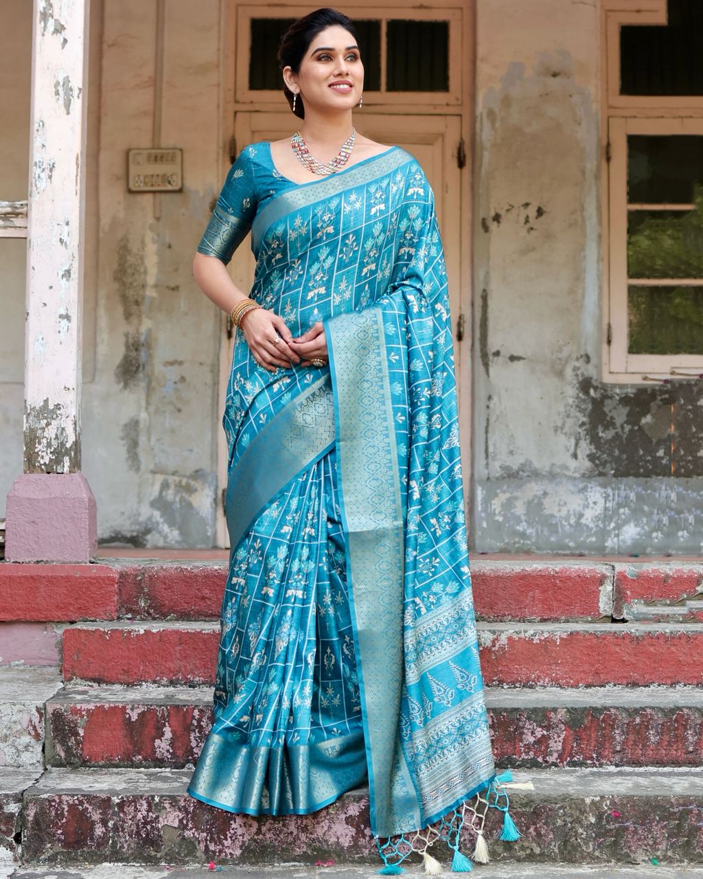 Sky silk printed sarees with price