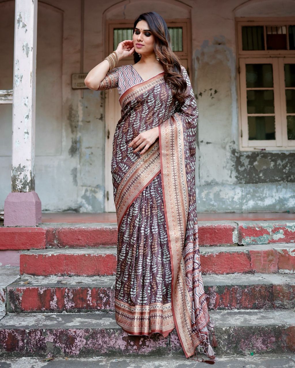 Light brown colour saree for wedding