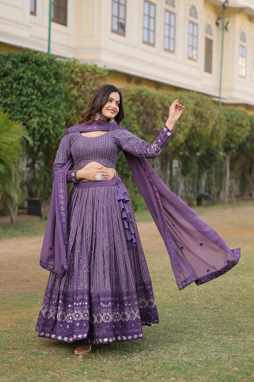 faux georgette purple lehenga Party Wear