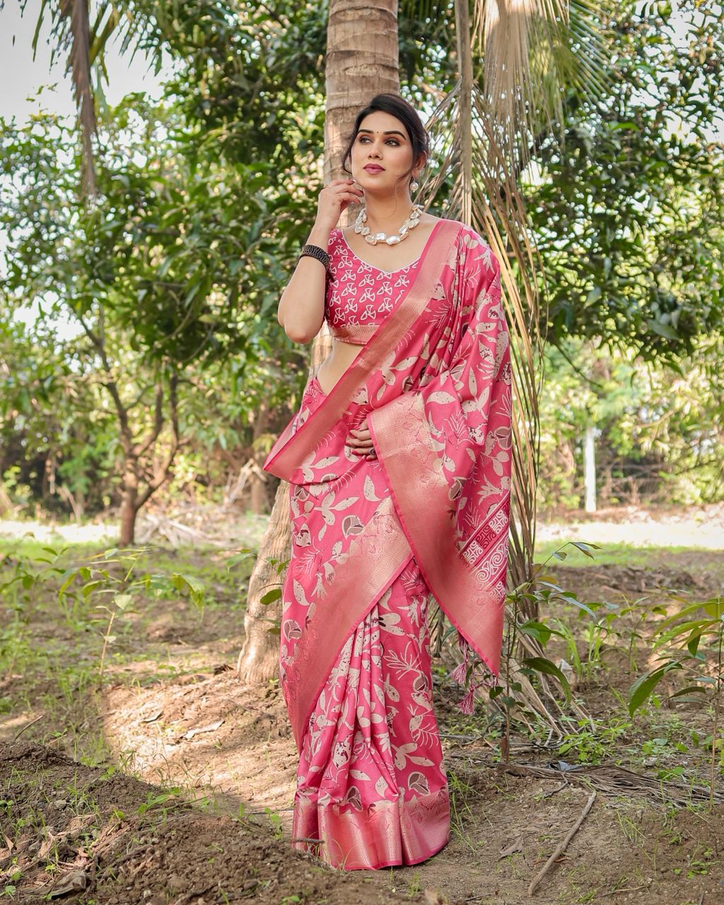 Rani Pink Silk Saree