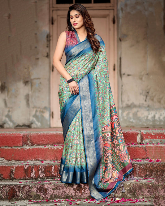 Peacock colour Saree for Wedding