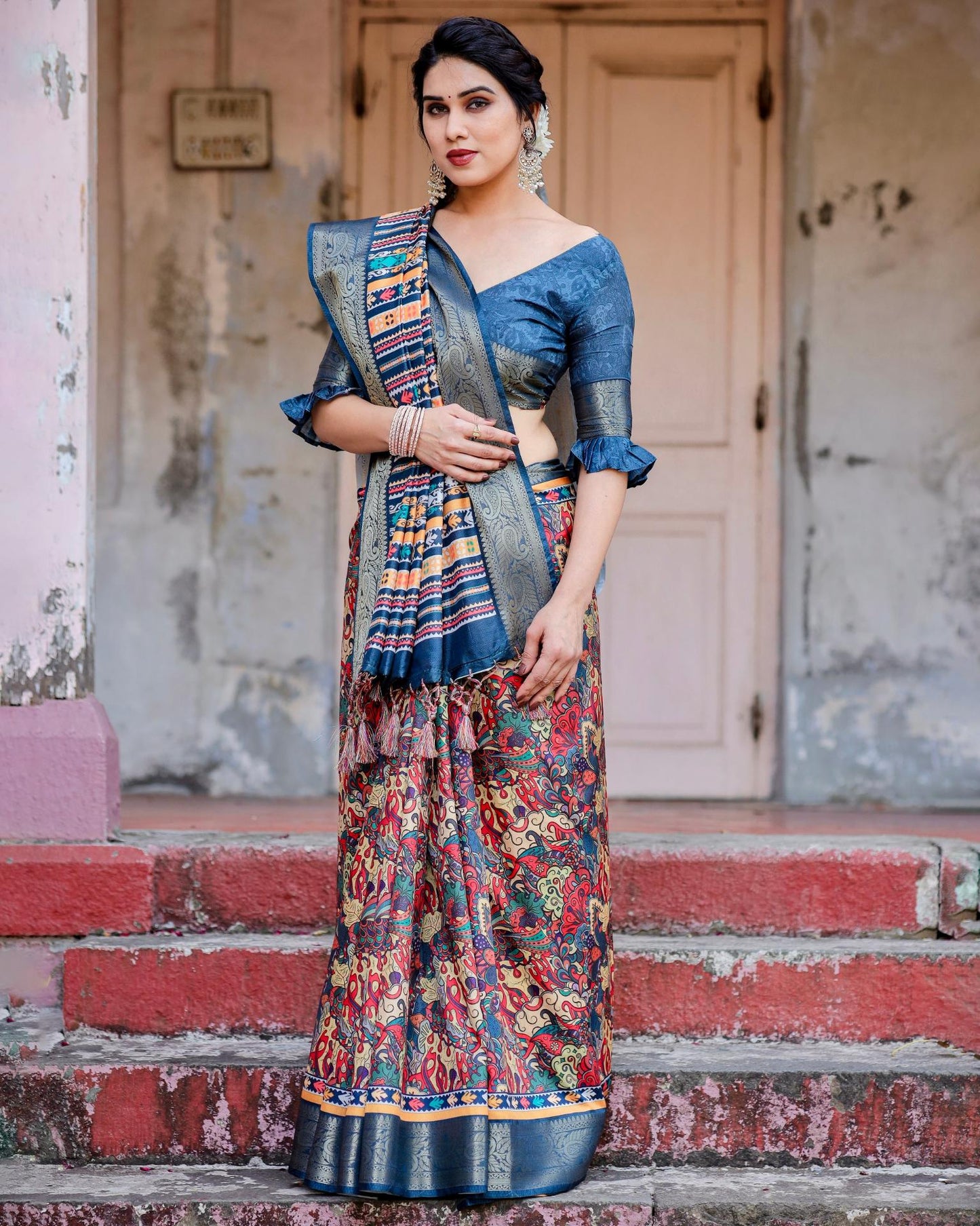 Pure Silk printed sarees With Blouse
