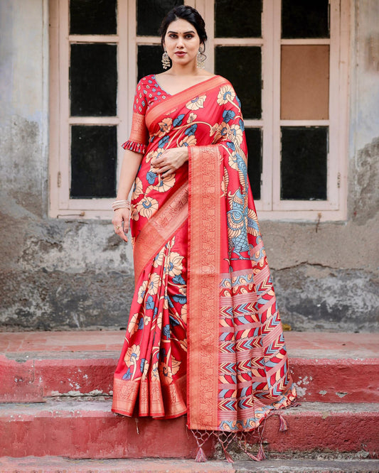 Red color pure silk sarees online shopping