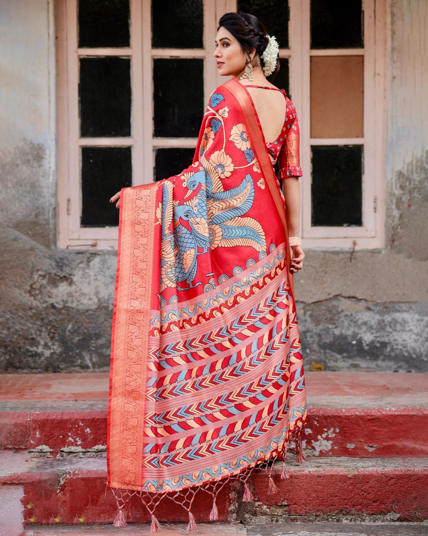 Design red color pure silk sarees online