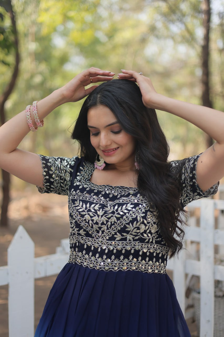 Multi colour Embroidery Zari Sequins Gown