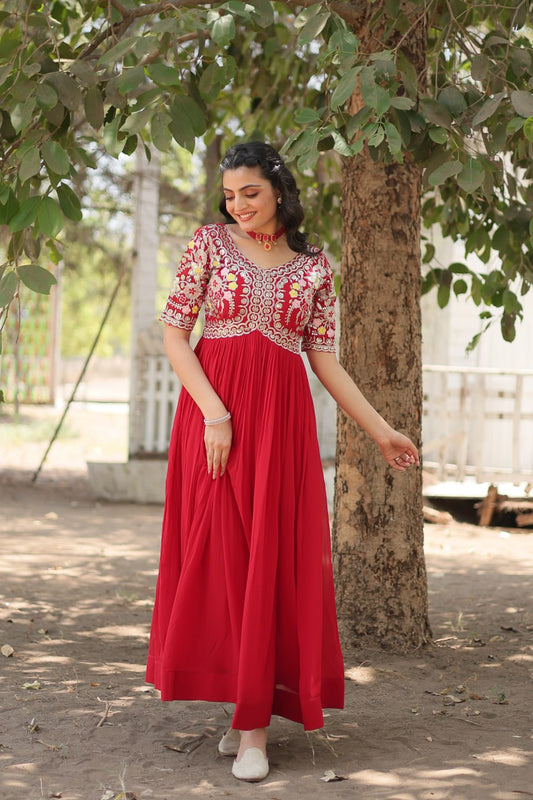 red party wear long gown