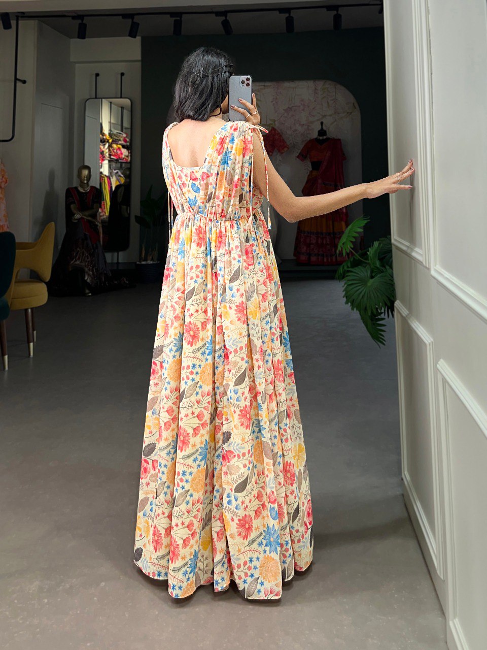 Georgette Floral Printed Gown Dress for Engagement Party