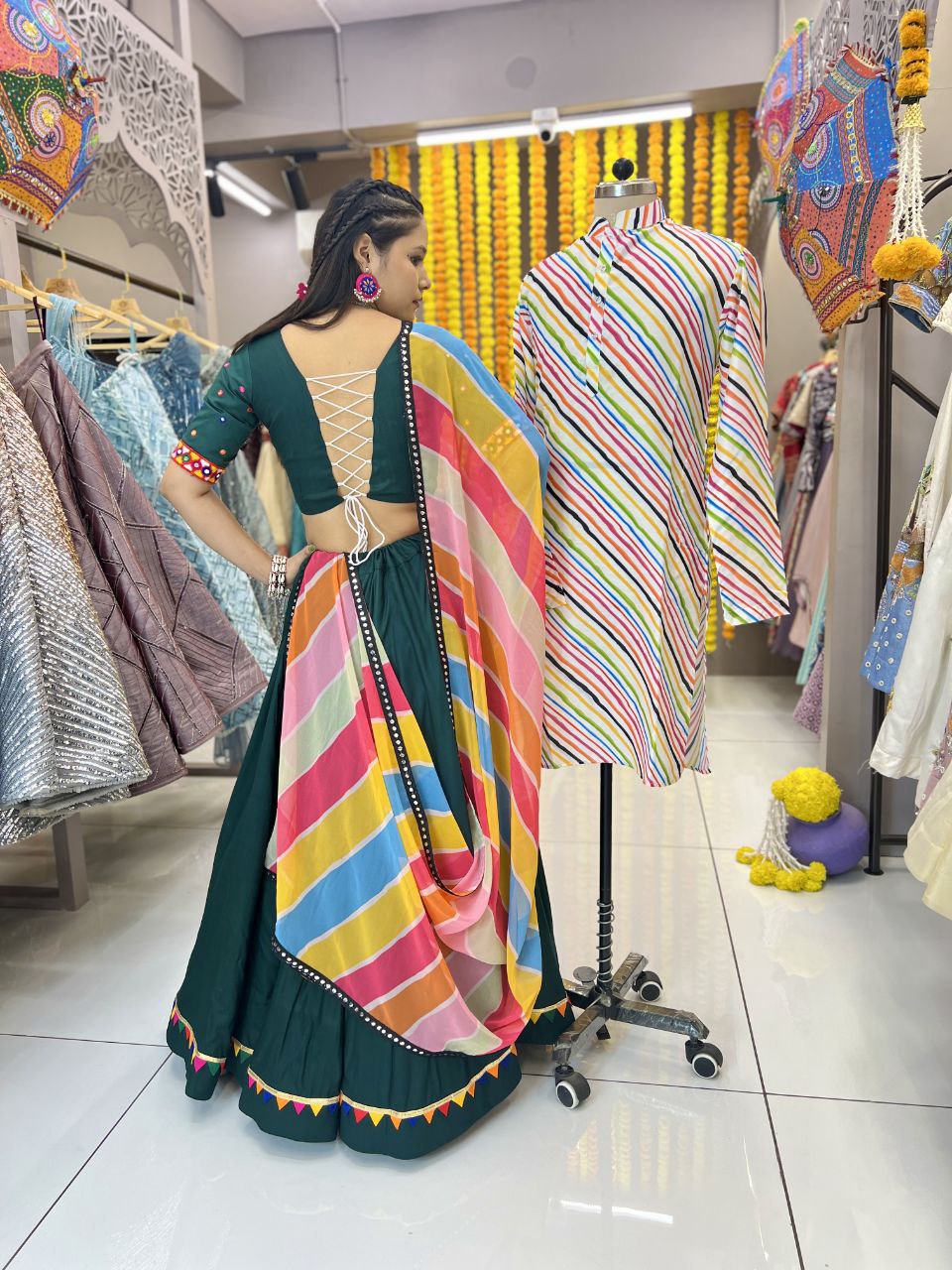 Green navratri lehenga choli online shopping