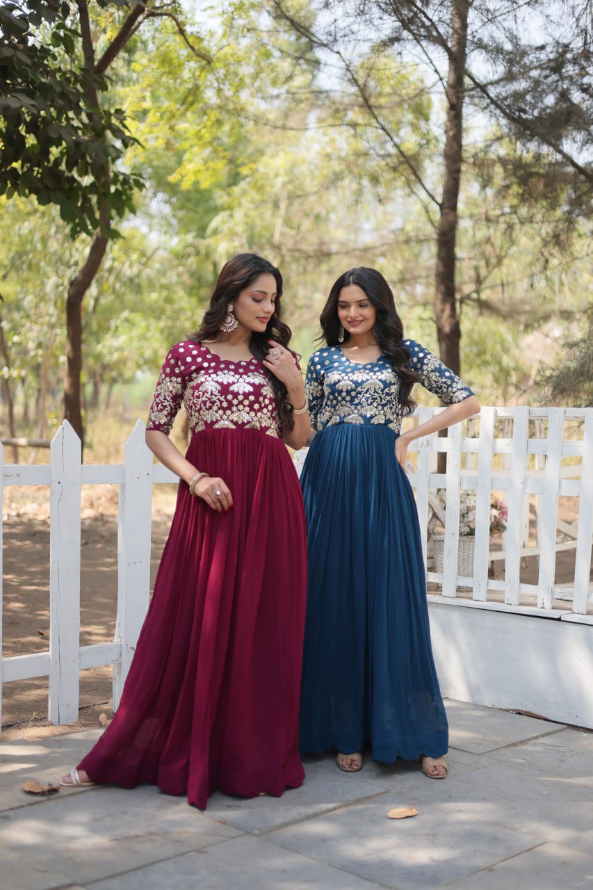 Designer Party Wear Fancy Anarkali Gown for Women XL / Plum Designer Party Wear Fancy Anarkali Gown for Women XL / Plum