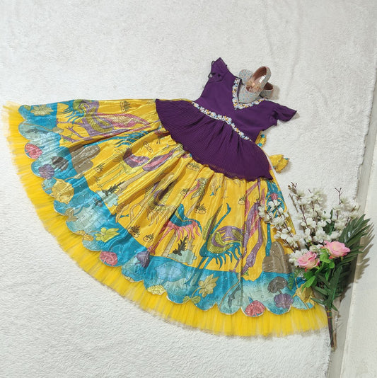 Yellow Color silk kids lehenga choli saree for girls online shopping