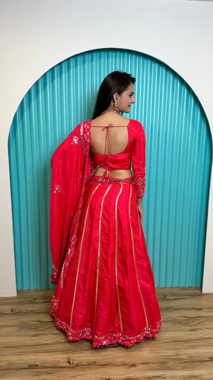 Red color lehenga choli for party wear online shopping