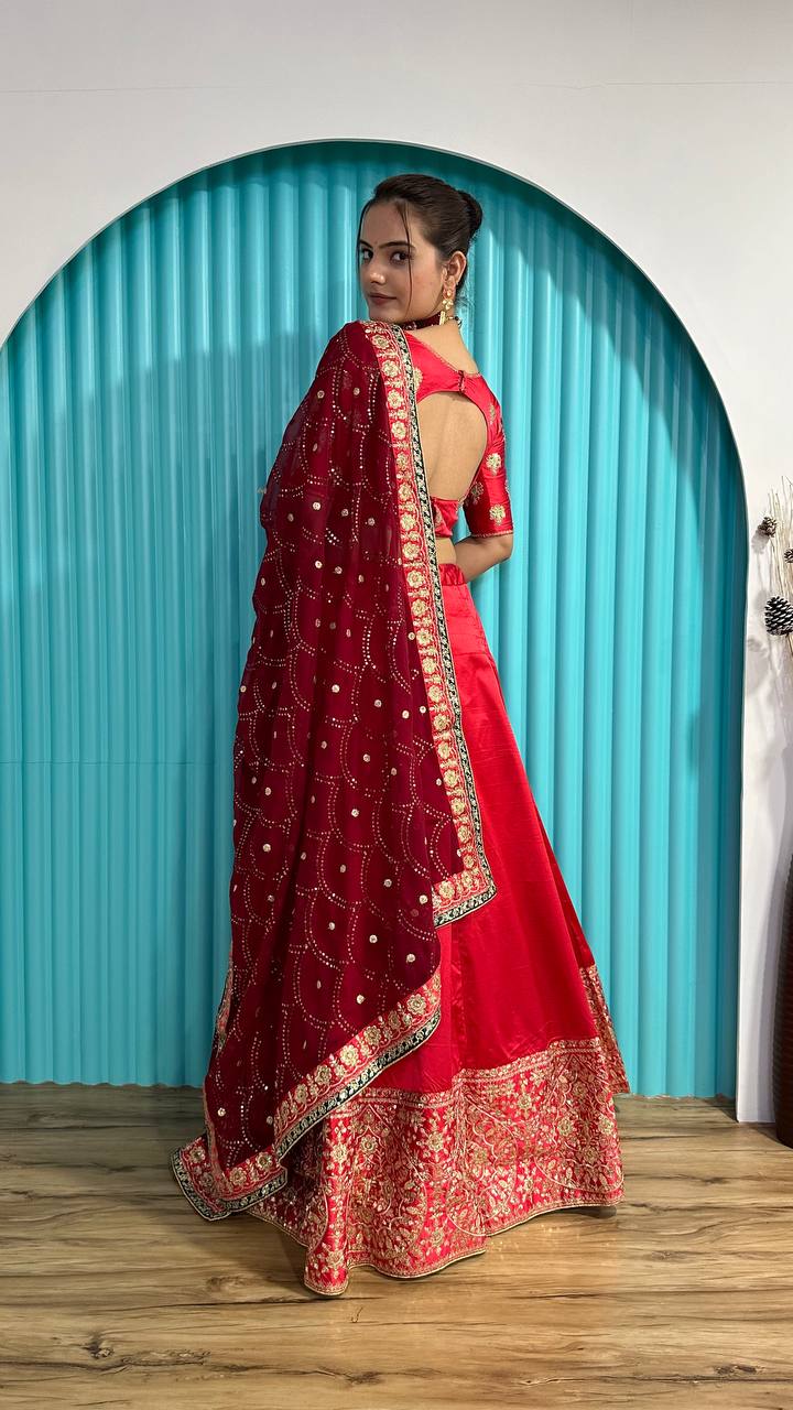 Red georgette lehenga choli for women with price