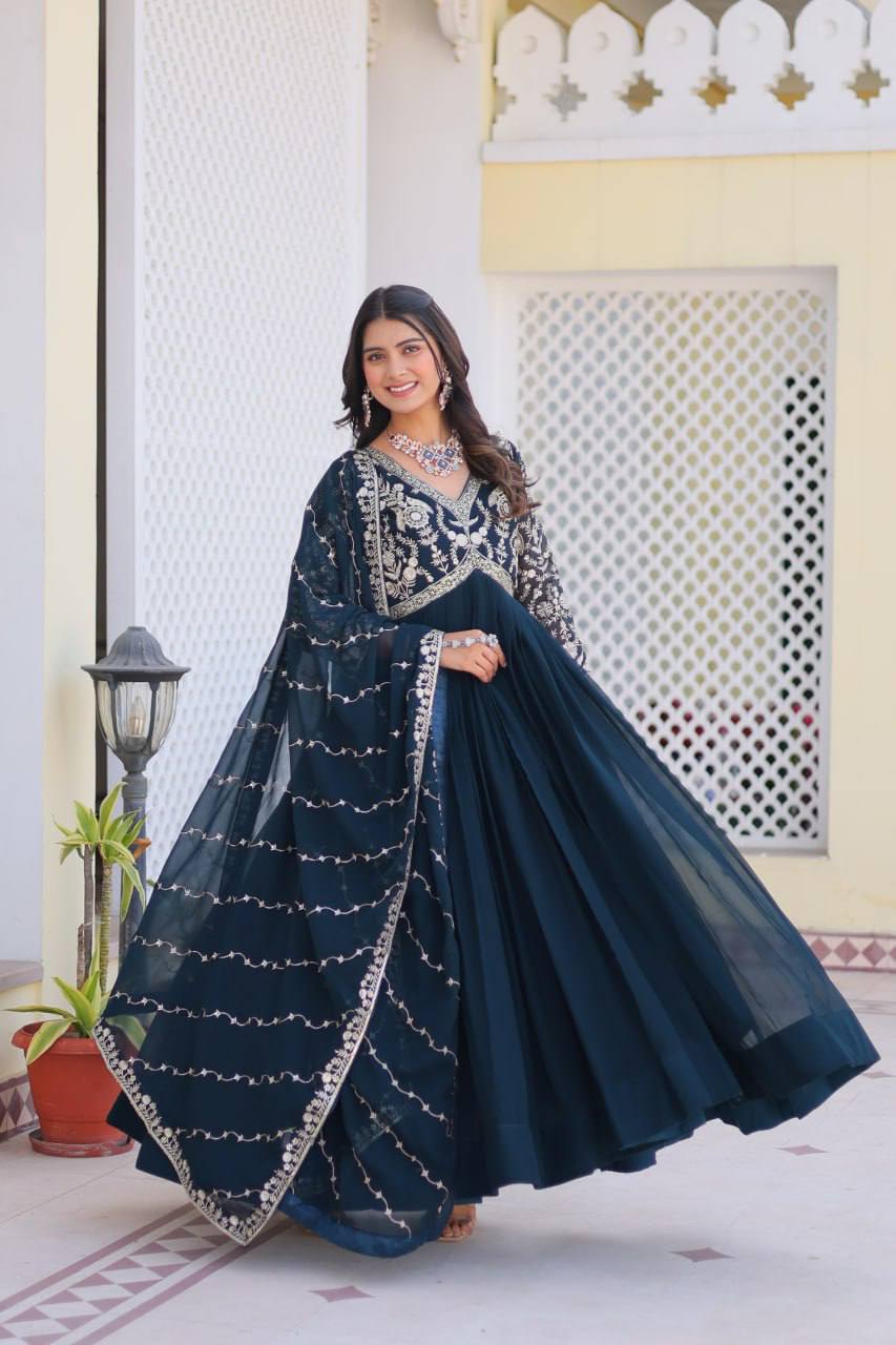 Rama color georgette gown for wedding