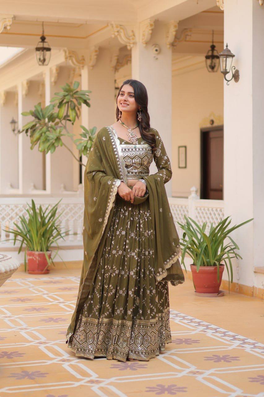 Mehendi color fancy designer lehenga choli