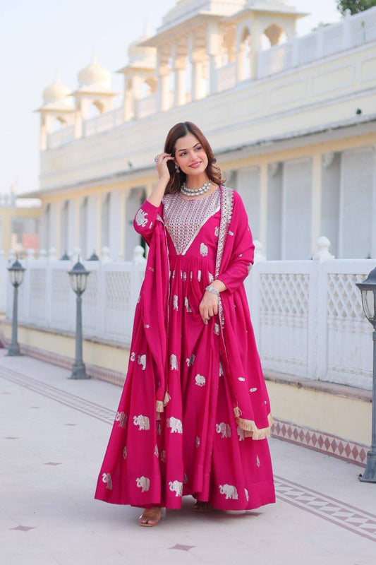 Rani Pink color Georgette gown for wedding price