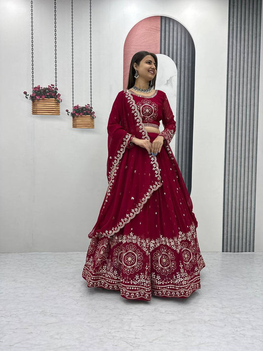 Red color georgette lehenga choli for women online shopping