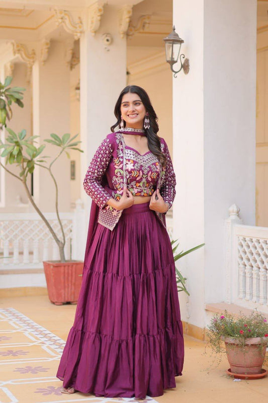 designer wine lehenga choli