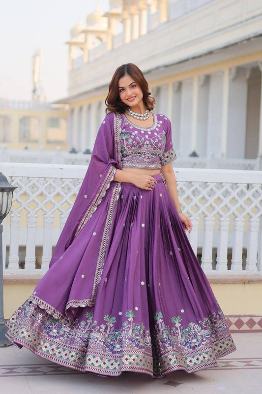 Purple color Chinon sequins work lehenga choli for women