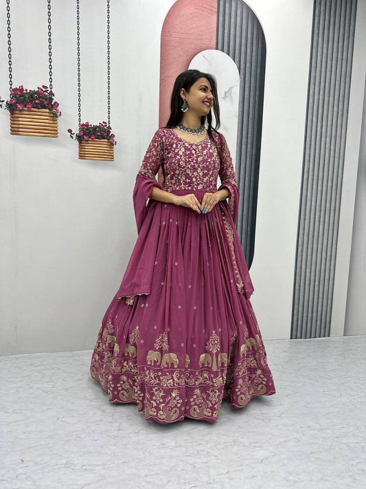 Pink color georgette gown for wedding